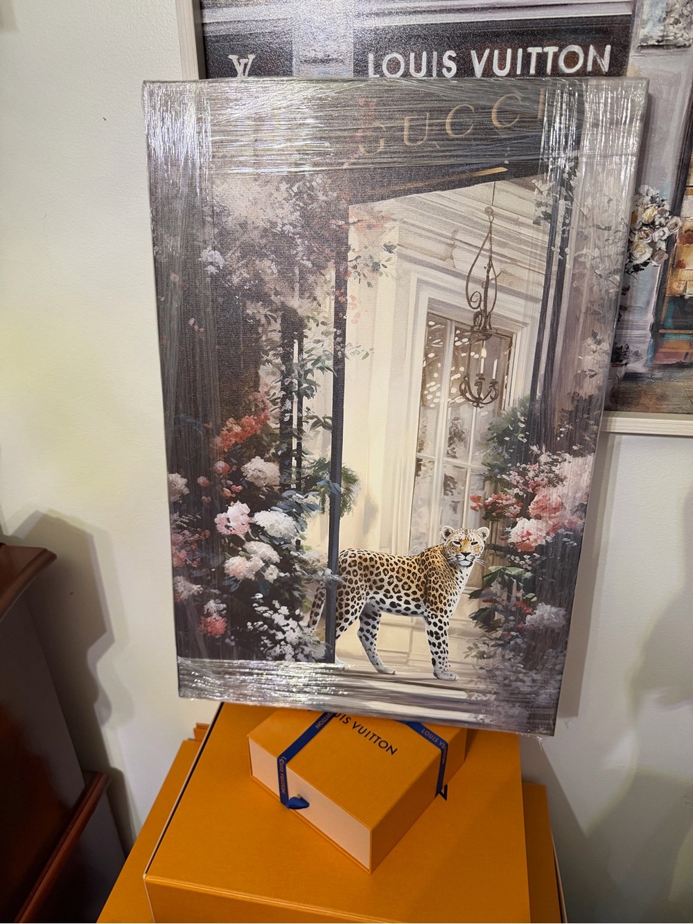 Gucci Leopard Garden Wall Art Print in Cream, Brown, and Green - Unbranded